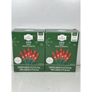 Lot Of 2 Holiday Time 100 Red Mini LED Christmas Lights Strand Green Wire NEW